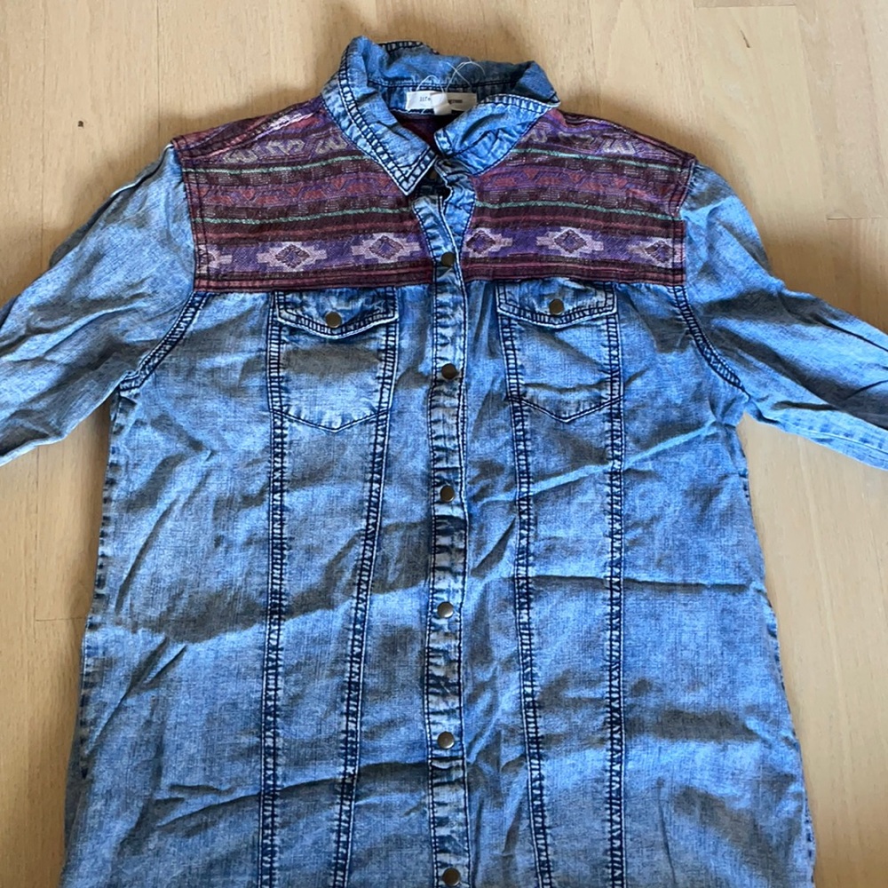 Blue Jean Jacket With Tribal Print